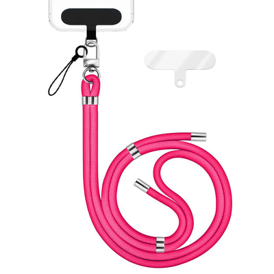 NALIA Universal Handykette für alle Smartphones – Premium Komfort-Nylon & 2 Patches – HOLDME (Geflochtenes Lanyard mit Silber-Karabiner) – Marke aus Berlin Neon Pink NALIA Universal Handykette