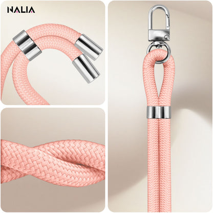 NALIA HoldMe Universal Handykette für Smartphone & Handyhüllen, Nylon-Seil Verstellbar & Abnehmbar, Umhänge-Band, Handyband, Lanyard mit Karabiner & 2 Patches Rosa NALIA Universal Handykette