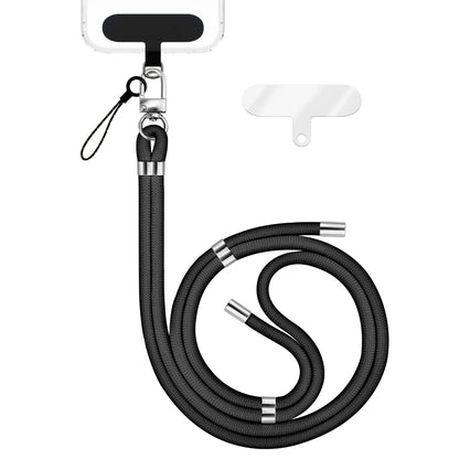 NALIA HoldMe Universal Handykette für Smartphone & Handyhüllen, Nylon-Seil Verstellbar & Abnehmbar, Umhänge-Band, Handyband, Lanyard mit Karabiner & 2 Patches Schwarz NALIA Universal Handykette