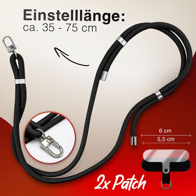 NALIA Universal Handykette für alle Smartphones – Premium Komfort-Nylon & 2 Patches – HOLDME (Geflochtenes Lanyard mit Silber-Karabiner) – Marke aus Berlin Schwarz NALIA Universal Handykette