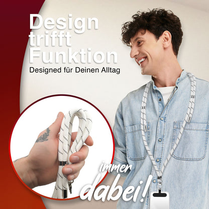 NALIA HoldMe Universal Handykette für Smartphone & Handyhüllen, Nylon-Seil Verstellbar & Abnehmbar, Umhänge-Band, Handyband, Lanyard mit Karabiner & 2 Patches Weiß NALIA Universal Handykette