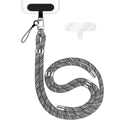 NALIA Universal Handykette für alle Smartphones – Premium Komfort-Nylon & 2 Patches – HOLDME (Geflochtenes Lanyard mit Silber-Karabiner) – Marke aus Berlin Schwarz Weiß NALIA Universal Handykette