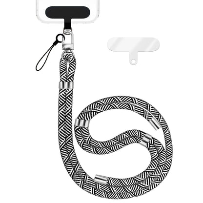 NALIA HoldMe Universal Handykette für Smartphone & Handyhüllen, Nylon-Seil Verstellbar & Abnehmbar, Umhänge-Band, Handyband, Lanyard mit Karabiner & 2 Patches Schwarz Weiß NALIA Universal Handykette