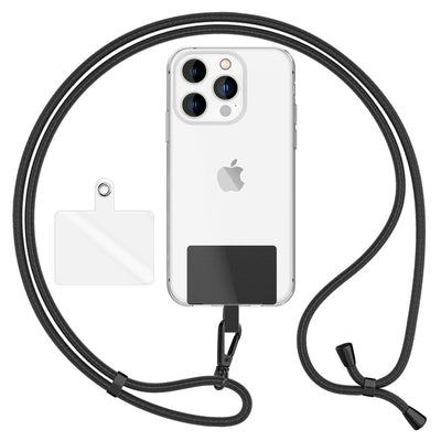 NALIA Universal Handykette für alle Smartphones – Robuste Kordel & 2 Patches – HOLDME AIR (Klassisches Lanyard mit Mattschwarzem Karabiner) – Marke aus Berlin