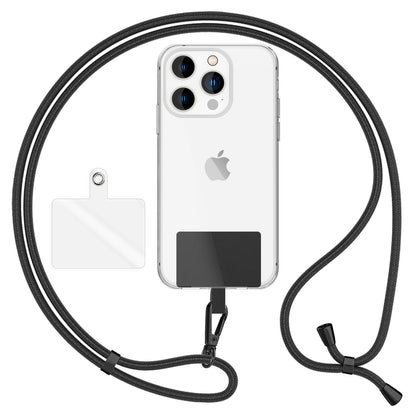 NALIA Universal-Kette mit Pad, Band für Handy-Hülle zum Umhängen, Karabinerhaken aus Metall (matt schwarz), Schlüsselband Umhängeband 160 CM, Crossbody Lanyard Schwarz NALIA Universal Handykette