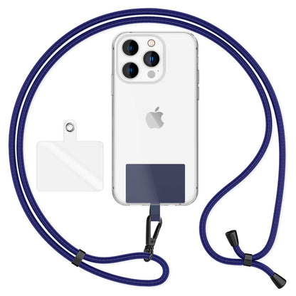 NALIA Universal-Kette mit Pad, Band für Handy-Hülle zum Umhängen, Karabinerhaken aus Metall (matt schwarz), Schlüsselband Umhängeband 160 CM, Crossbody Lanyard Dunkelblau NALIA Universal Handykette