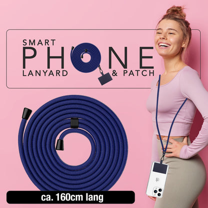 NALIA Universal-Kette mit Pad, Band für Handy-Hülle zum Umhängen, Karabinerhaken aus Metall (matt schwarz), Schlüsselband Umhängeband 160 CM, Crossbody Lanyard Dunkelblau NALIA Universal Handykette