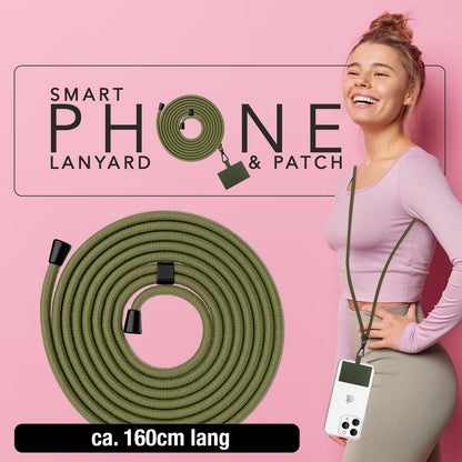 NALIA Universal-Kette mit Pad, Band für Handy-Hülle zum Umhängen, Karabinerhaken aus Metall (matt schwarz), Schlüsselband Umhängeband 160 CM, Crossbody Lanyard Oliv Grün NALIA Universal Handykette