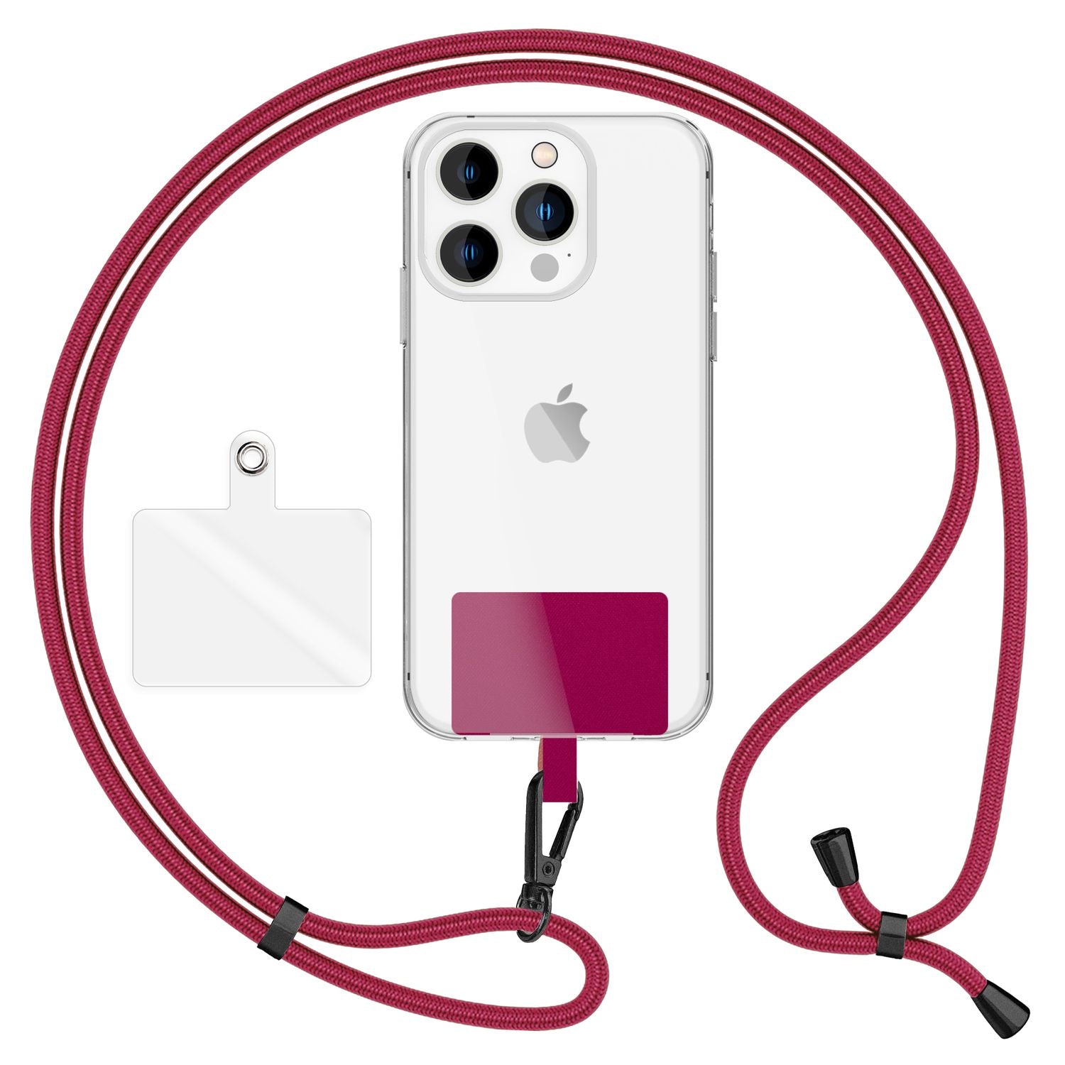 NALIA Universal-Kette mit Pad, Band für Handy-Hülle zum Umhängen, Karabinerhaken aus Metall (matt schwarz), Schlüsselband Umhängeband 160 CM, Crossbody Lanyard Bordeaux NALIA Universal Handykette