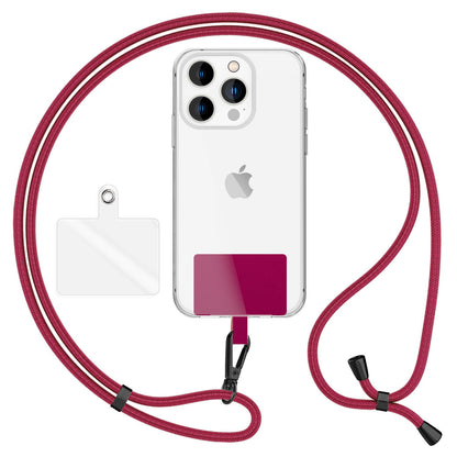 NALIA Universal-Kette mit Pad, Band für Handy-Hülle zum Umhängen, Karabinerhaken aus Metall (matt schwarz), Schlüsselband Umhängeband 160 CM, Crossbody Lanyard Bordeaux NALIA Universal Handykette