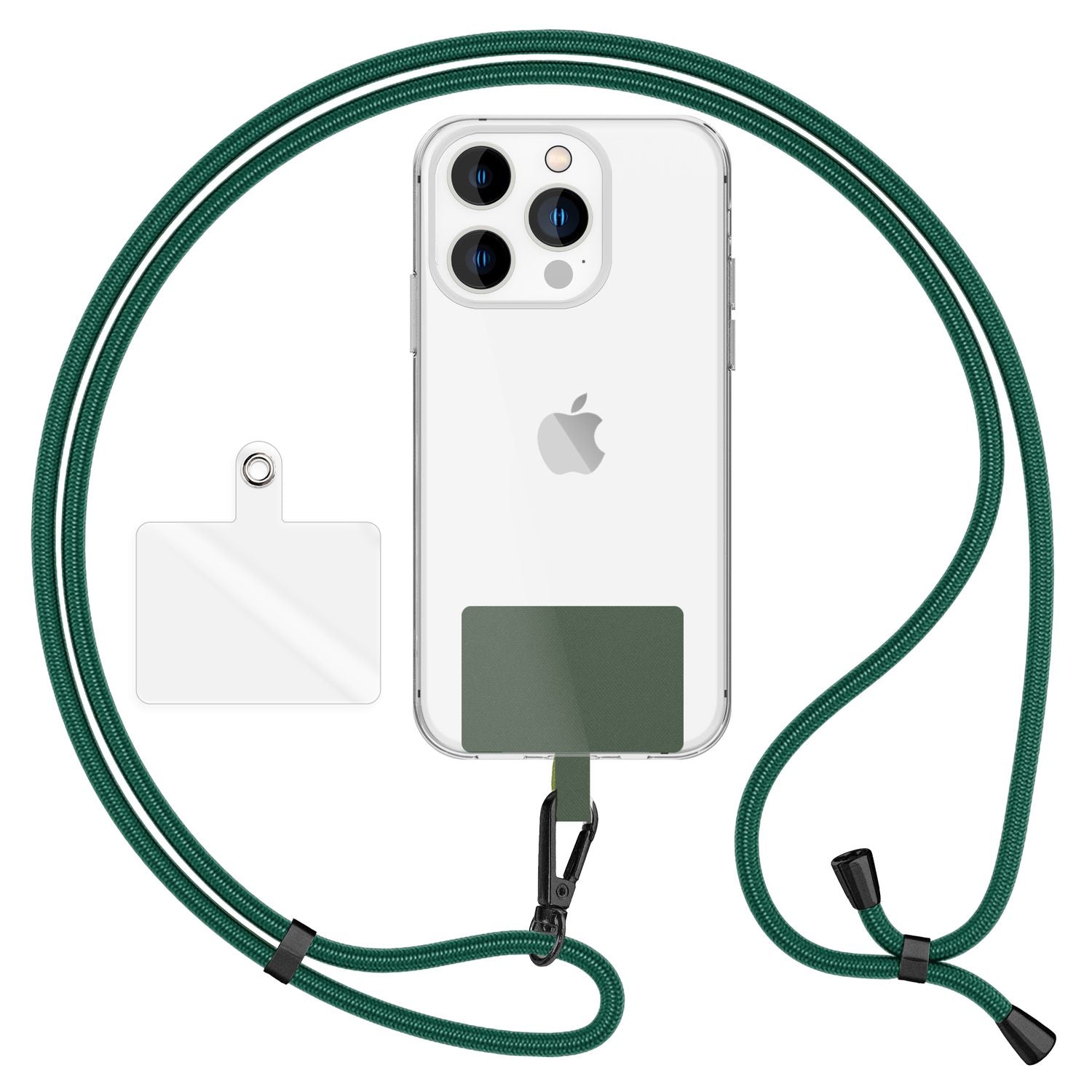 NALIA Universal-Kette mit Pad, Band für Handy-Hülle zum Umhängen, Karabinerhaken aus Metall (matt schwarz), Schlüsselband Umhängeband 160 CM, Crossbody Lanyard Dunkel-Grün NALIA Universal Handykette