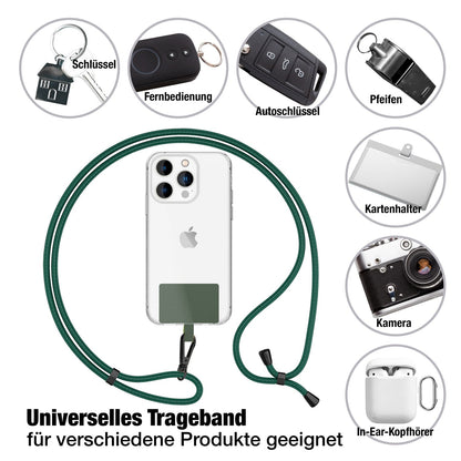 NALIA Universal-Kette mit Pad, Band für Handy-Hülle zum Umhängen, Karabinerhaken aus Metall (matt schwarz), Schlüsselband Umhängeband 160 CM, Crossbody Lanyard Dunkel-Grün NALIA Universal Handykette