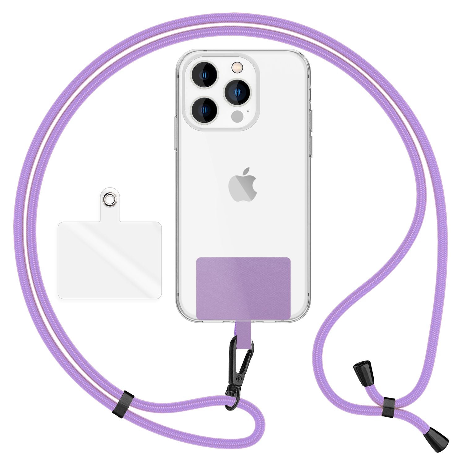 NALIA Universal-Kette mit Pad, Band für Handy-Hülle zum Umhängen, Karabinerhaken aus Metall (matt schwarz), Schlüsselband Umhängeband 160 CM, Crossbody Lanyard Lila NALIA Universal Handykette
