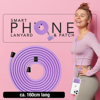 NALIA Universal-Kette mit Pad, Band für Handy-Hülle zum Umhängen, Karabinerhaken aus Metall (matt schwarz), Schlüsselband Umhängeband 160 CM, Crossbody Lanyard Lila NALIA Universal Handykette