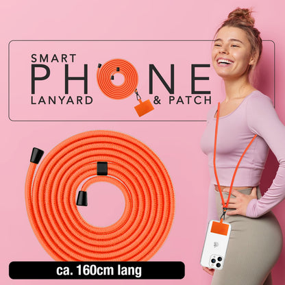 NALIA Universal-Kette mit Pad, Band für Handy-Hülle zum Umhängen, Karabinerhaken aus Metall (matt schwarz), Schlüsselband Umhängeband 160 CM, Crossbody Lanyard Orange NALIA Universal Handykette