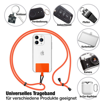 NALIA Universal Handykette für alle Smartphones – Robuste Kordel & 2 Patches – HOLDME AIR (Klassisches Lanyard mit Mattschwarzem Karabiner) – Marke aus Berlin