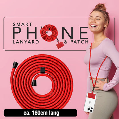 NALIA Universal-Kette mit Pad, Band für Handy-Hülle zum Umhängen, Karabinerhaken aus Metall (matt schwarz), Schlüsselband Umhängeband 160 CM, Crossbody Lanyard Rot NALIA Universal Handykette