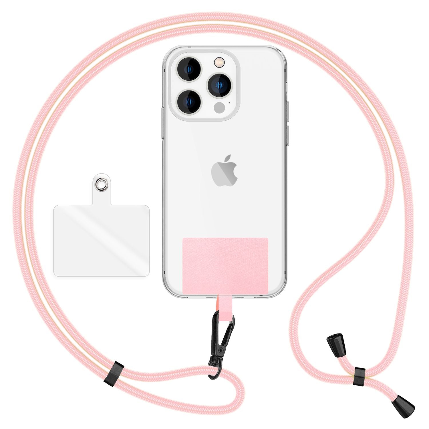 NALIA Universal-Kette mit Pad, Band für Handy-Hülle zum Umhängen, Karabinerhaken aus Metall (matt schwarz), Schlüsselband Umhängeband 160 CM, Crossbody Lanyard Pastell Rosa NALIA Universal Handykette