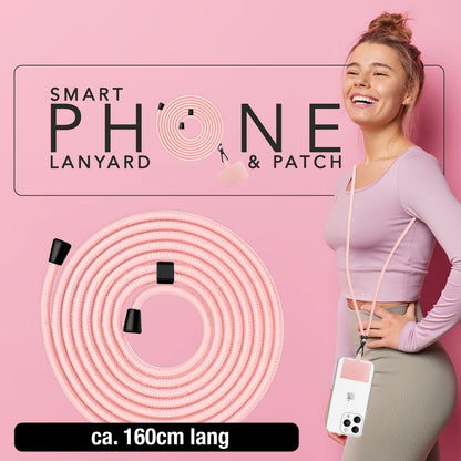 NALIA Universal-Kette mit Pad, Band für Handy-Hülle zum Umhängen, Karabinerhaken aus Metall (matt schwarz), Schlüsselband Umhängeband 160 CM, Crossbody Lanyard Pastell Rosa NALIA Universal Handykette