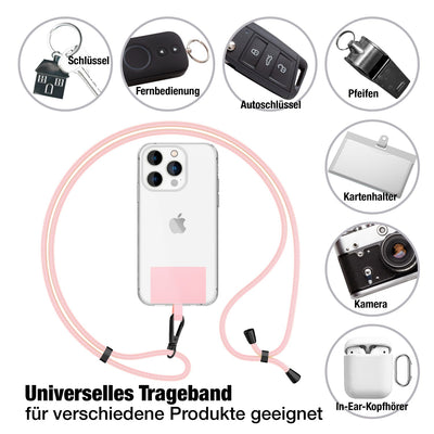 NALIA Universal Handykette für alle Smartphones – Robuste Kordel & 2 Patches – HOLDME AIR (Klassisches Lanyard mit Mattschwarzem Karabiner) – Marke aus Berlin