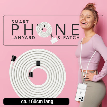 NALIA Universal-Kette mit Pad, Band für Handy-Hülle zum Umhängen, Karabinerhaken aus Metall (matt schwarz), Schlüsselband Umhängeband 160 CM, Crossbody Lanyard Weiß NALIA Universal Handykette