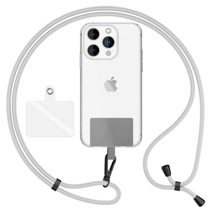 NALIA Universal-Kette mit Pad, Band für Handy-Hülle zum Umhängen, Karabinerhaken aus Metall (matt schwarz), Schlüsselband Umhängeband 160 CM, Crossbody Lanyard Hellgrau NALIA Universal Handykette