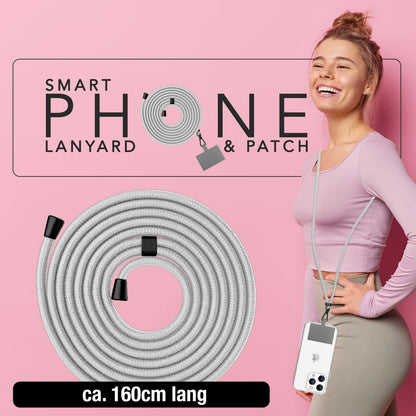 NALIA Universal-Kette mit Pad, Band für Handy-Hülle zum Umhängen, Karabinerhaken aus Metall (matt schwarz), Schlüsselband Umhängeband 160 CM, Crossbody Lanyard Hellgrau NALIA Universal Handykette