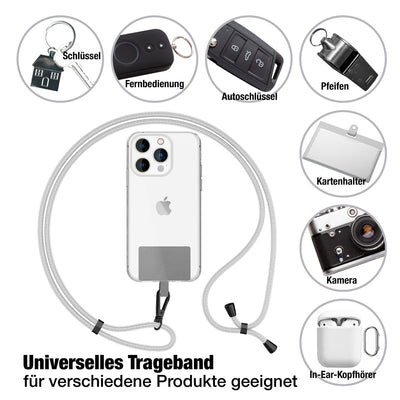 NALIA Universal Handykette für alle Smartphones – Robuste Kordel & 2 Patches – HOLDME AIR (Klassisches Lanyard mit Mattschwarzem Karabiner) – Marke aus Berlin