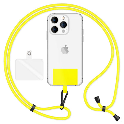 NALIA Universal-Kette mit Pad, Band für Handy-Hülle zum Umhängen, Karabinerhaken aus Metall (matt schwarz), Schlüsselband Umhängeband 160 CM, Crossbody Lanyard Gelb NALIA Universal Handykette