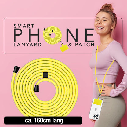 NALIA Universal-Kette mit Pad, Band für Handy-Hülle zum Umhängen, Karabinerhaken aus Metall (matt schwarz), Schlüsselband Umhängeband 160 CM, Crossbody Lanyard Gelb NALIA Universal Handykette