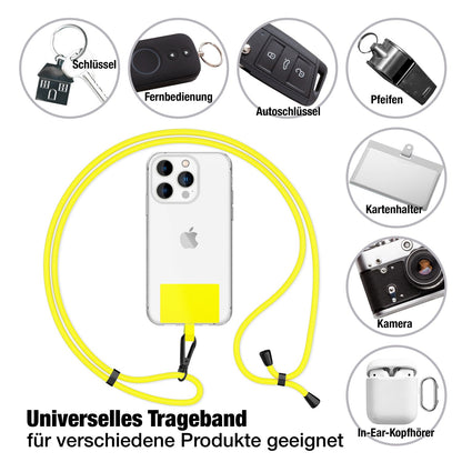 NALIA Universal-Kette mit Pad, Band für Handy-Hülle zum Umhängen, Karabinerhaken aus Metall (matt schwarz), Schlüsselband Umhängeband 160 CM, Crossbody Lanyard Gelb NALIA Universal Handykette