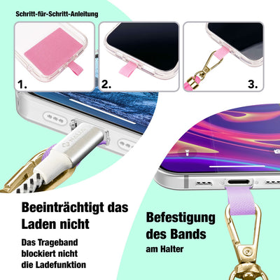 NALIA Universal Handykette für alle Smartphones – Robuste Kordel & 2 Patches – HOLDME AIR (Klassisches Lanyard mit Goldenem Karabiner) – Marke aus Berlin