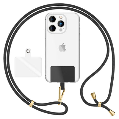 NALIA Universal Handykette für alle Smartphones – Robuste Kordel & 2 Patches – HOLDME AIR (Klassisches Lanyard mit Goldenem Karabiner) – Marke aus Berlin