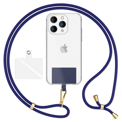 NALIA Universal-Kette mit Pad, Band für Handy-Hülle zum Umhängen, Karabinerhaken aus Metall (gold), Schlüsselband Umhängeband 160 CM, Crossbody Lanyard Dunkelblau NALIA Universal Handykette