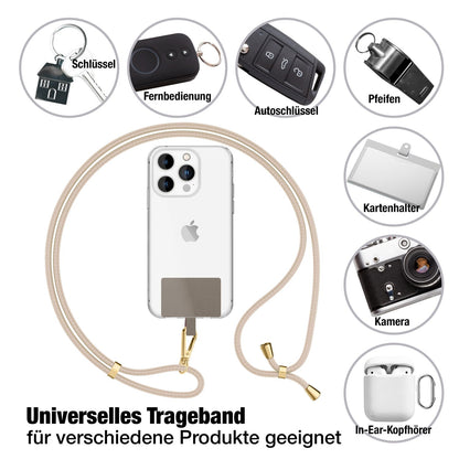 NALIA Universal-Kette mit Pad, Band für Handy-Hülle zum Umhängen, Karabinerhaken aus Metall (gold), Schlüsselband Umhängeband 160 CM, Crossbody Lanyard Weiß Beige NALIA Universal Handykette