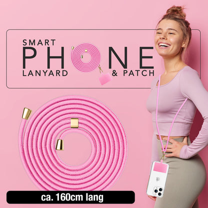 NALIA Universal-Kette mit Pad, Band für Handy-Hülle zum Umhängen, Karabinerhaken aus Metall (gold), Schlüsselband Umhängeband 160 CM, Crossbody Lanyard Rosa NALIA Universal Handykette