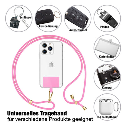 NALIA Universal Handykette für alle Smartphones – Robuste Kordel & 2 Patches – HOLDME AIR (Klassisches Lanyard mit Goldenem Karabiner) – Marke aus Berlin