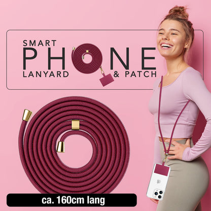 NALIA Universal-Kette mit Pad, Band für Handy-Hülle zum Umhängen, Karabinerhaken aus Metall (gold), Schlüsselband Umhängeband 160 CM, Crossbody Lanyard Bordeaux NALIA Universal Handykette