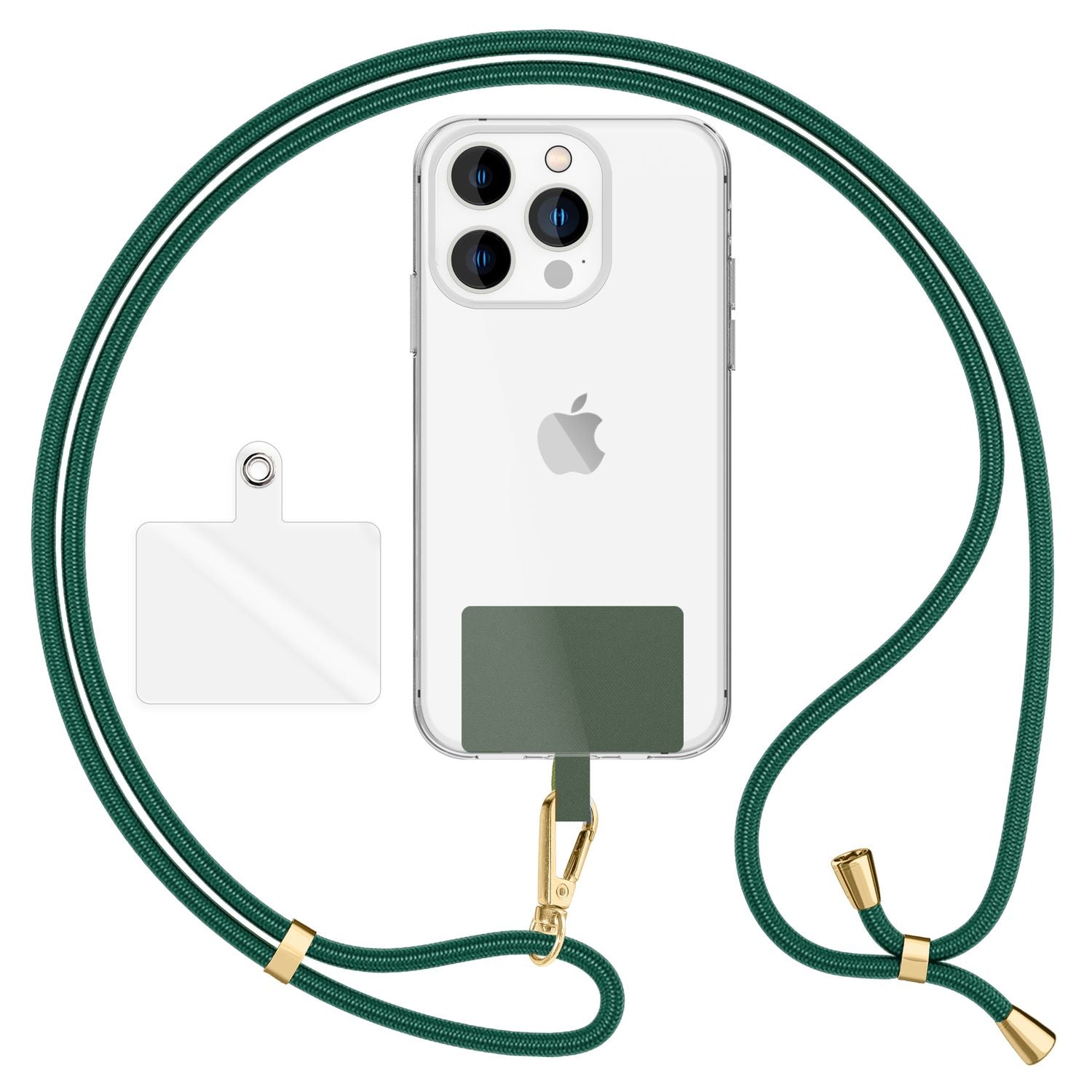 NALIA Universal-Kette mit Pad, Band für Handy-Hülle zum Umhängen, Karabinerhaken aus Metall (gold), Schlüsselband Umhängeband 160 CM, Crossbody Lanyard Dunkel-Grün NALIA Universal Handykette