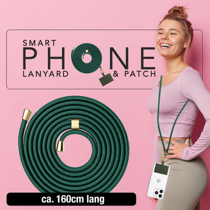NALIA Universal-Kette mit Pad, Band für Handy-Hülle zum Umhängen, Karabinerhaken aus Metall (gold), Schlüsselband Umhängeband 160 CM, Crossbody Lanyard Dunkel-Grün NALIA Universal Handykette