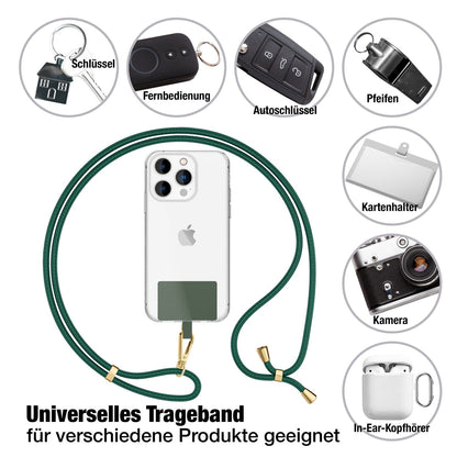 NALIA Universal-Kette mit Pad, Band für Handy-Hülle zum Umhängen, Karabinerhaken aus Metall (gold), Schlüsselband Umhängeband 160 CM, Crossbody Lanyard Dunkel-Grün NALIA Universal Handykette