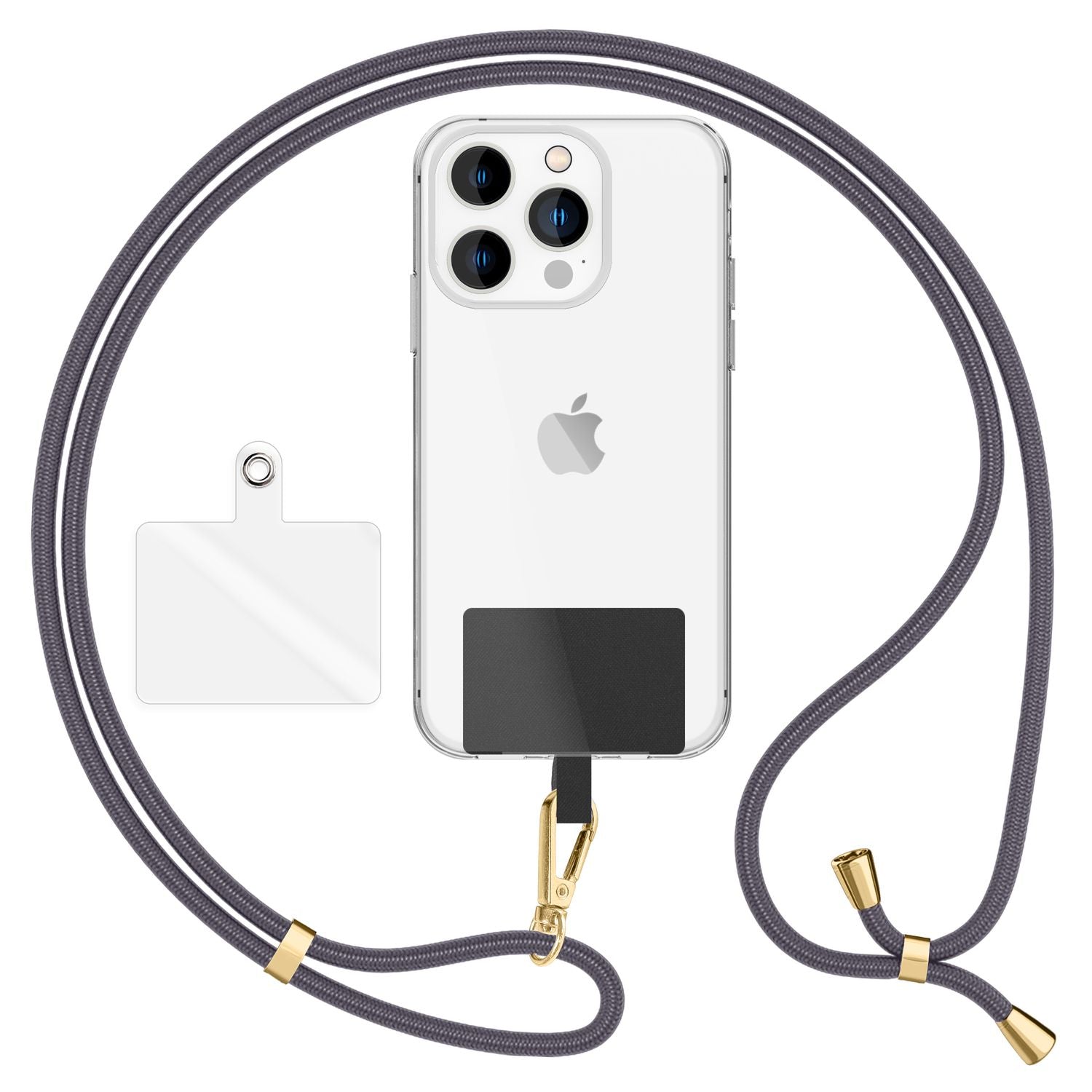 NALIA Universal-Kette mit Pad, Band für Handy-Hülle zum Umhängen, Karabinerhaken aus Metall (gold), Schlüsselband Umhängeband 160 CM, Crossbody Lanyard Dunkelgrau NALIA Universal Handykette