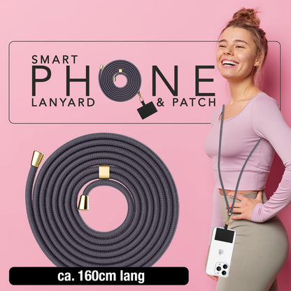 NALIA Universal-Kette mit Pad, Band für Handy-Hülle zum Umhängen, Karabinerhaken aus Metall (gold), Schlüsselband Umhängeband 160 CM, Crossbody Lanyard Dunkelgrau NALIA Universal Handykette