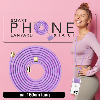 NALIA Universal-Kette mit Pad, Band für Handy-Hülle zum Umhängen, Karabinerhaken aus Metall (gold), Schlüsselband Umhängeband 160 CM, Crossbody Lanyard Lila NALIA Universal Handykette