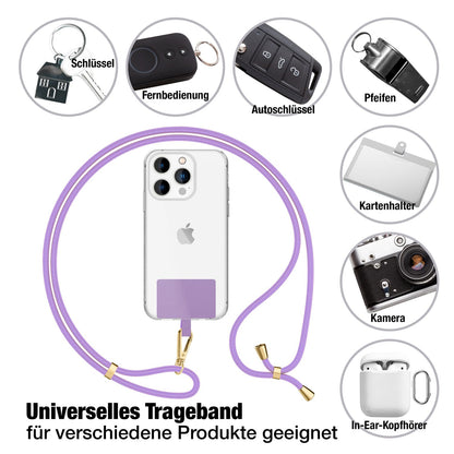 NALIA Universal-Kette mit Pad, Band für Handy-Hülle zum Umhängen, Karabinerhaken aus Metall (gold), Schlüsselband Umhängeband 160 CM, Crossbody Lanyard Lila NALIA Universal Handykette