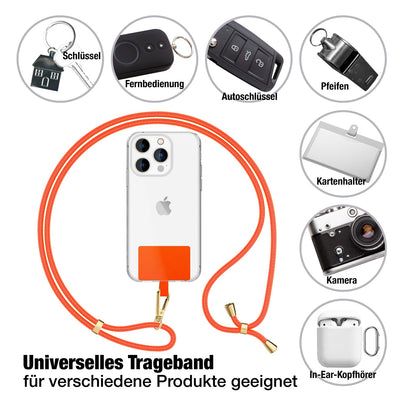 NALIA Universal Handykette für alle Smartphones – Robuste Kordel & 2 Patches – HOLDME AIR (Klassisches Lanyard mit Goldenem Karabiner) – Marke aus Berlin
