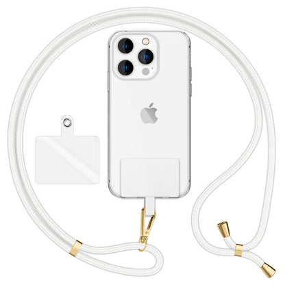 NALIA Universal-Kette mit Pad, Band für Handy-Hülle zum Umhängen, Karabinerhaken aus Metall (gold), Schlüsselband Umhängeband 160 CM, Crossbody Lanyard Weiß NALIA Universal Handykette