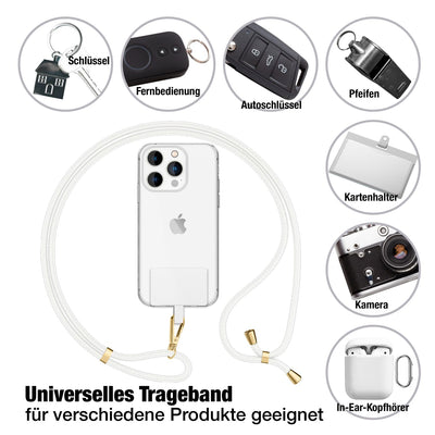NALIA Universal Handykette für alle Smartphones – Robuste Kordel & 2 Patches – HOLDME AIR (Klassisches Lanyard mit Goldenem Karabiner) – Marke aus Berlin