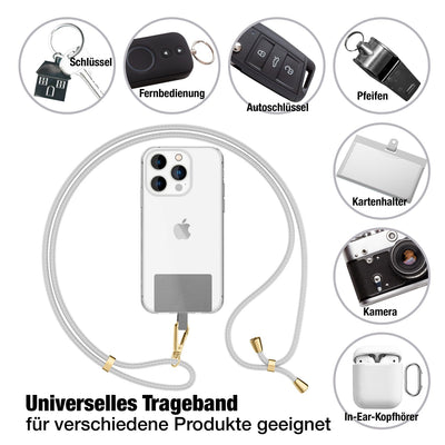 NALIA Universal Handykette für alle Smartphones – Robuste Kordel & 2 Patches – HOLDME AIR (Klassisches Lanyard mit Goldenem Karabiner) – Marke aus Berlin