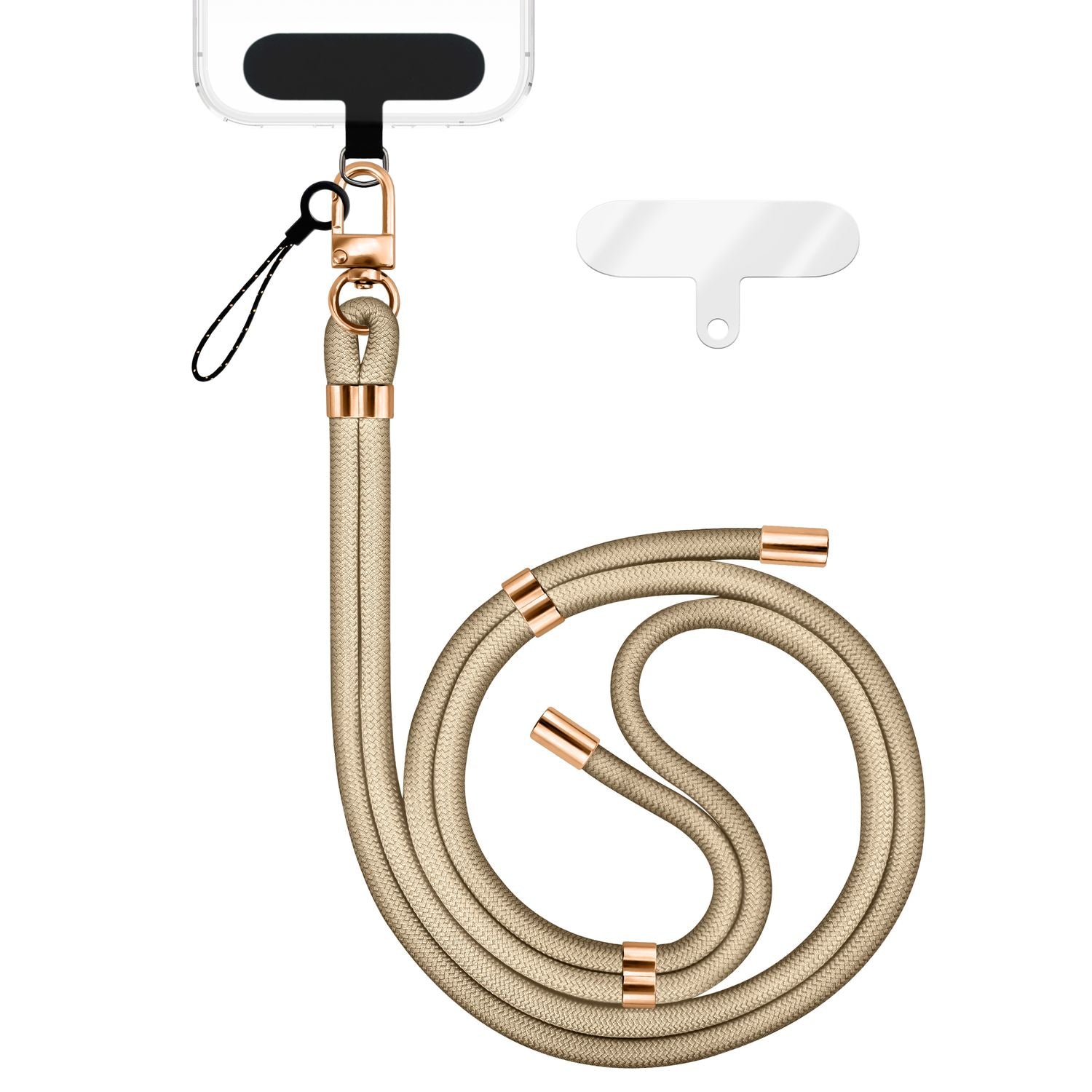 NALIA Universal Handykette für alle Smartphones – Premium Komfort-Nylon & 2 Patches – HOLDME (Geflochtenes Lanyard mit Gold-Karabiner) – Marke aus Berlin Beige NALIA Universal Handykette
